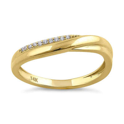 Solid 14K Yellow Gold Elegant Curve Diamond Ring - Shryne Diamanti & Co.