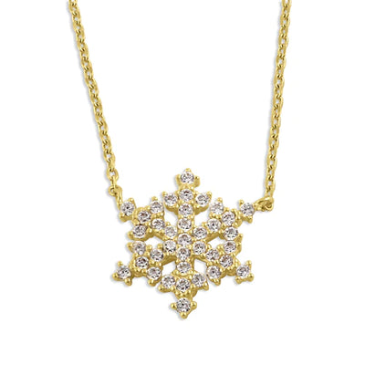 Solid 14K Gold Snowflake with Clear Lab Diamonds Necklace - Shryne Diamanti & Co.