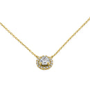 Solid 14K Yellow Gold Round Halo Lab Diamonds Necklace - Shryne Diamanti & Co.