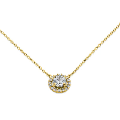 Solid 14K Yellow Gold Round Halo Lab Diamonds Necklace - Shryne Diamanti & Co.