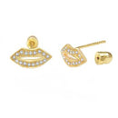 14K Gold LAB Lip Stud Earrings W. Screw Back - Shryne Diamanti & Co.