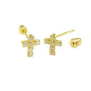 14K Gold LAB Cross W. Screw-Back Stud Earrings - Shryne Diamanti & Co.