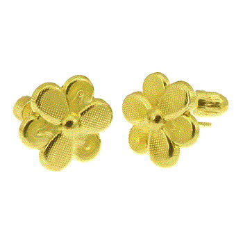 14K Gold Flower W. Screw Back Stud Earrings