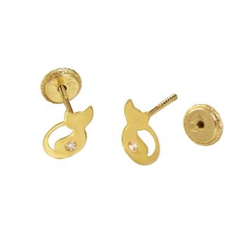 14K Yellow Gold Cute Goldfish W. Screw-Back Stud Earrings - Shryne Diamanti & Co.