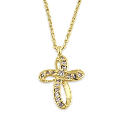 Solid 14K Gold Twisted Cross Diamond Necklace - Shryne Diamanti & Co.