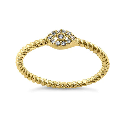 Solid 14K Yellow Gold Evil Eye Diamond Ring - Shryne Diamanti & Co.