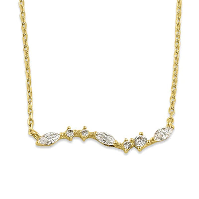 Solid 14K Yellow Gold Elegant Curve Lab Diamonds Necklace - Shryne Diamanti & Co.