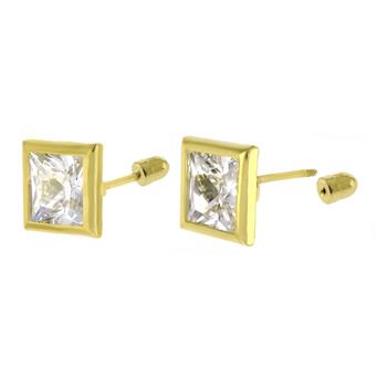 14K Gold Square LAB Bezel-Set W. Screw-Back Stud Earrings - Shryne Diamanti & Co.