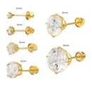 14K Yellow Gold 4 Prong Basket Round LAB W. Screw-Back Stud Earrings - Shryne Diamanti & Co.