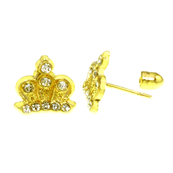 14K Gold Crown W. Screw-Back Stud Earrings