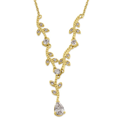 Solid 14K Gold Elegant Vine with Clear Lab Diamonds Necklace - Shryne Diamanti & Co.