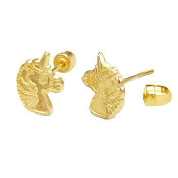 14K Solid Gold D/C Unicorn Stud Earrings W. Screw-Back - Shryne Diamanti & Co.