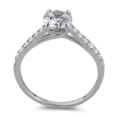 Solid 14K White Gold Solitaire Round Clear Lab Engagement Ring - Shryne Diamanti & Co.