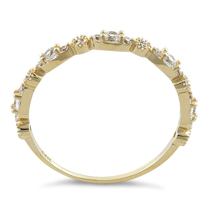 Solid 14K Yellow Gold Thin Elegant Round Clear Lab Ring - Shryne Diamanti & Co.