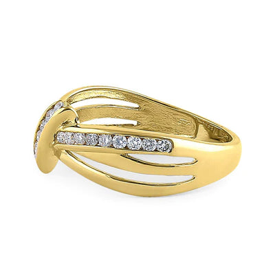 Solid 14K Yellow Gold Twist Diamond Ring - Shryne Diamanti & Co.