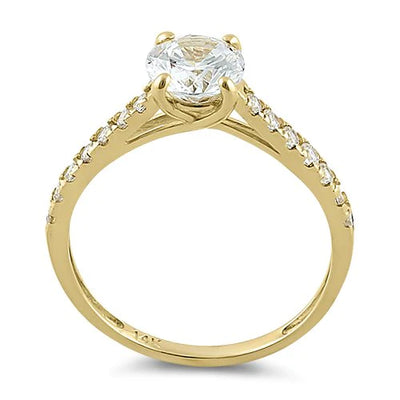 Solid 14K Yellow Gold Solitaire Round Clear Lab Engagement Ring - Shryne Diamanti & Co.