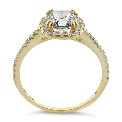 Solid 14K Yellow Gold Cushion Halo Engagement Clear Lab Stones Ring - Shryne Diamanti & Co.