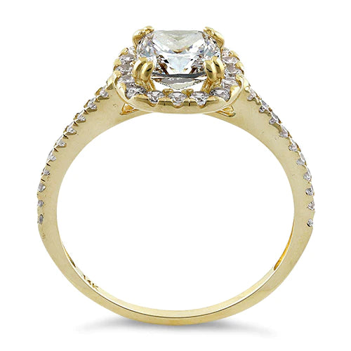 Solid 14K Yellow Gold Cushion Halo Engagement Clear Lab Stones Ring - Shryne Diamanti & Co.