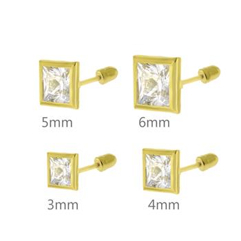 14K Gold Square LAB Bezel-Set W. Screw-Back Stud Earrings - Shryne Diamanti & Co.
