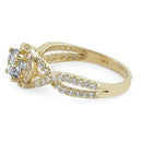 Solid 14K Yellow Gold Twist Round Halo Engagement Clear Lab Ring - Shryne Diamanti & Co.