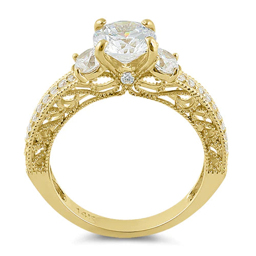 Solid 14K Yellow Gold Round 7mm Clear Lab Engagement Ring - Shryne Diamanti & Co.