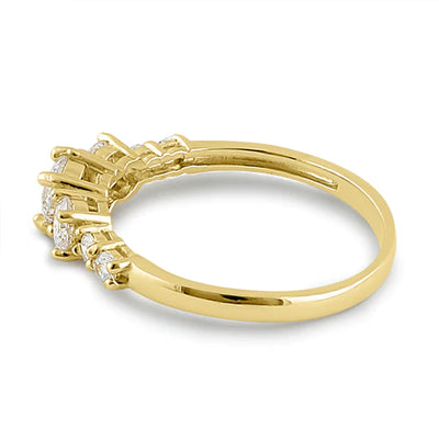 Solid 14K Yellow Gold Triple Round Clear Lab Engagement Ring - Shryne Diamanti & Co.