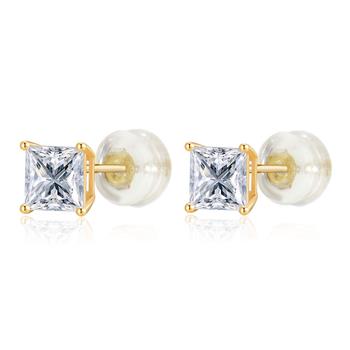 14K Yellow Gold LAB Princess-Cut 4 Prong Basket Silicone Back Stud Earrings - Shryne Diamanti & Co.