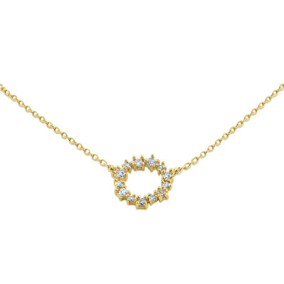 Solid 14K Yellow Gold Simple Wreath Diamond Necklace - Shryne Diamanti & Co.