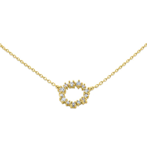 Solid 14K Yellow Gold Simple Wreath Diamond Necklace - Shryne Diamanti & Co.