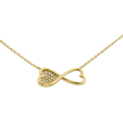 Solid 14K Yellow Gold Double Heart Diamond Necklace - Shryne Diamanti & Co.