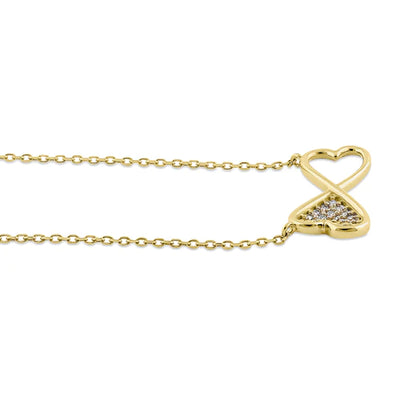 Solid 14K Yellow Gold Double Heart Diamond Necklace - Shryne Diamanti & Co.