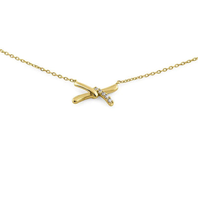 Solid 14K Yellow Gold X Shaped Knot Diamond Necklace - Shryne Diamanti & Co.