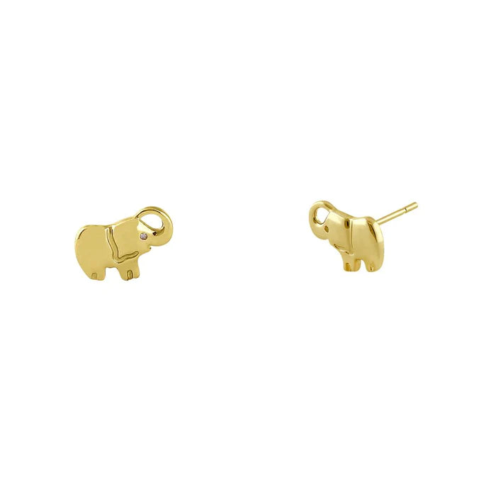 Solid 14K Yellow Gold Elephant Diamond Earrings - Shryne Diamanti & Co.