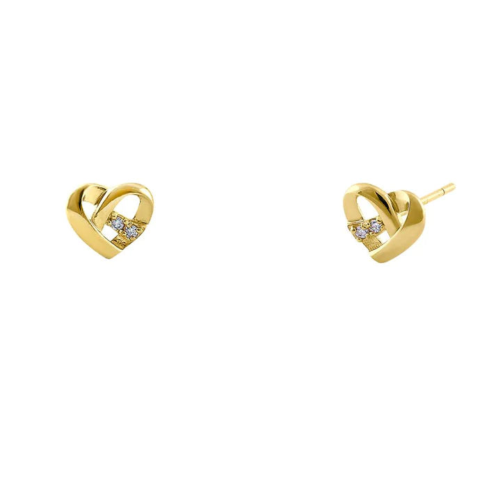 Solid 14K Yellow Gold Simple Overlap Heart Diamond Earrings - Shryne Diamanti & Co.