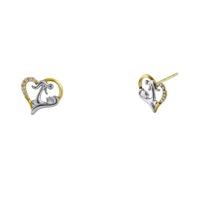 Solid 14K Yellow Gold Mother and Child Diamond Earrings - Shryne Diamanti & Co.