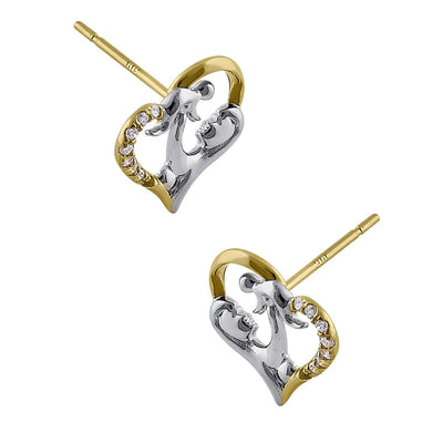 Solid 14K Yellow Gold Mother and Child Diamond Earrings - Shryne Diamanti & Co.