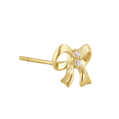 Solid 14K Gold Ribbon Bow Diamond Earrings - Shryne Diamanti & Co.