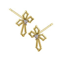 Solid 14K Yellow Gold Medieval Cross Diamond Earrings - Shryne Diamanti & Co.