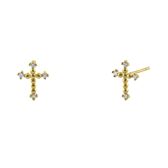 Solid 14K Yellow Gold Rounded Cross Diamond Earrings - Shryne Diamanti & Co.