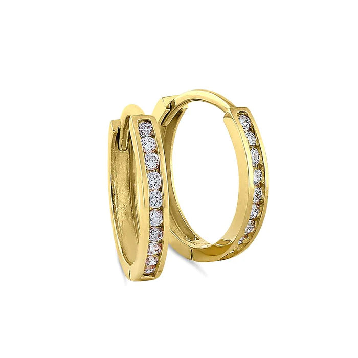 Solid 14K Yellow Gold Small Hoop 0.24 ct. Diamond Earrings - Shryne Diamanti & Co.