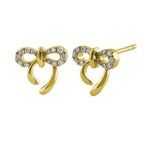Solid 14K Yellow Gold Bow Diamond Earrings - Shryne Diamanti & Co.