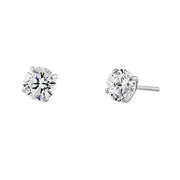 Solid 14K White Gold 4mm .5 ct Round Cut Clear Lab Diamonds Earrings - Shryne Diamanti & Co.