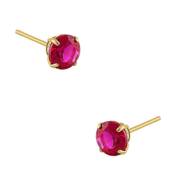 .5 ct Solid 14K Yellow Gold 4mm Round Cut Ruby Lab Diamonds Earrings - Shryne Diamanti & Co.