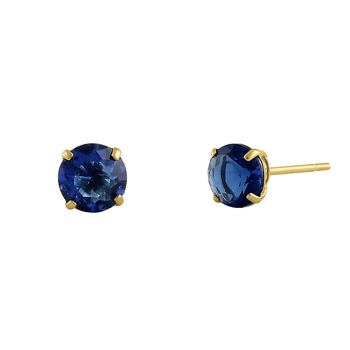 .92 ct Solid 14K Yellow Gold 5mm Round Cut Blue Sapphire Lab Diamonds Earrings - Shryne Diamanti & Co.