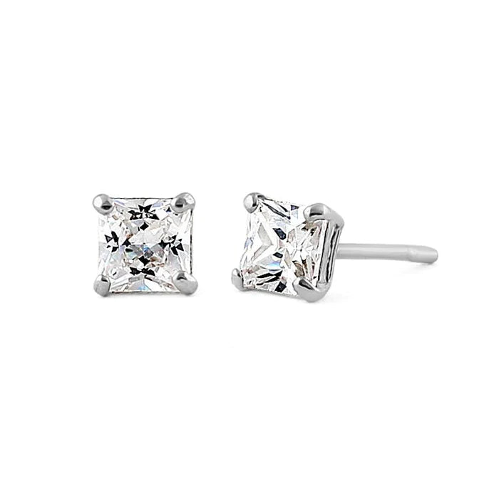 .78 ct Solid 14K White Gold 4mm Princess Cut Clear Lab Diamonds Earrings - Shryne Diamanti & Co.