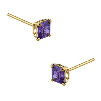 .78 ct Solid 14K Yellow Gold 4mm Princess Cut Amethyst Lab Diamonds Earrings - Shryne Diamanti & Co.