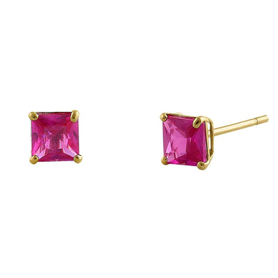 .78 ct Solid 14K Yellow Gold 4mm Princess Cut Ruby Lab Diamonds Earrings - Shryne Diamanti & Co.