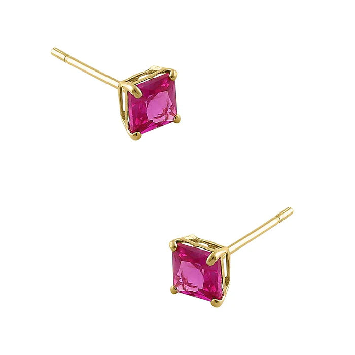 .36 ct Solid 14K Yellow Gold 3mm Princess Cut Ruby Lab Diamonds Earrings - Shryne Diamanti & Co.