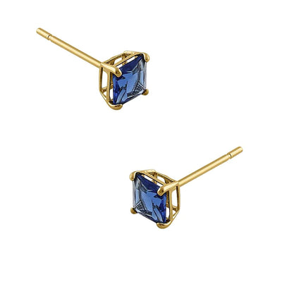 .36 ct Solid 14K Yellow Gold 3mm Princess Cut Blue Sapphire Lab Diamonds Earrings - Shryne Diamanti & Co.