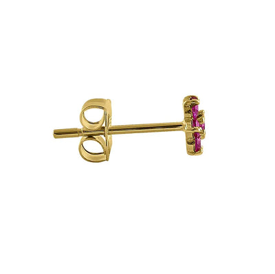 Solid 14K Yellow Gold Dainty Flower Ruby Lab Diamonds Earrings - Shryne Diamanti & Co.